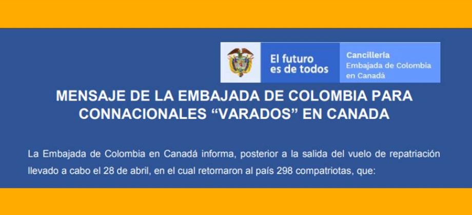 Mensaje de la Embajada de Colombia para connacionales “varados” en Canadá