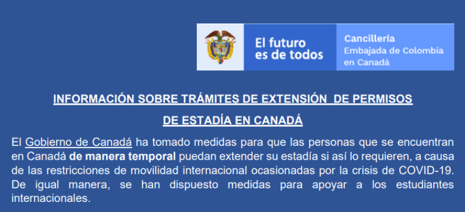 INFORMACIÓN SOBRE TRÁMITES DE EXTENSIÓN DE PERMISOS DE ESTADÍA EN CANADÁ