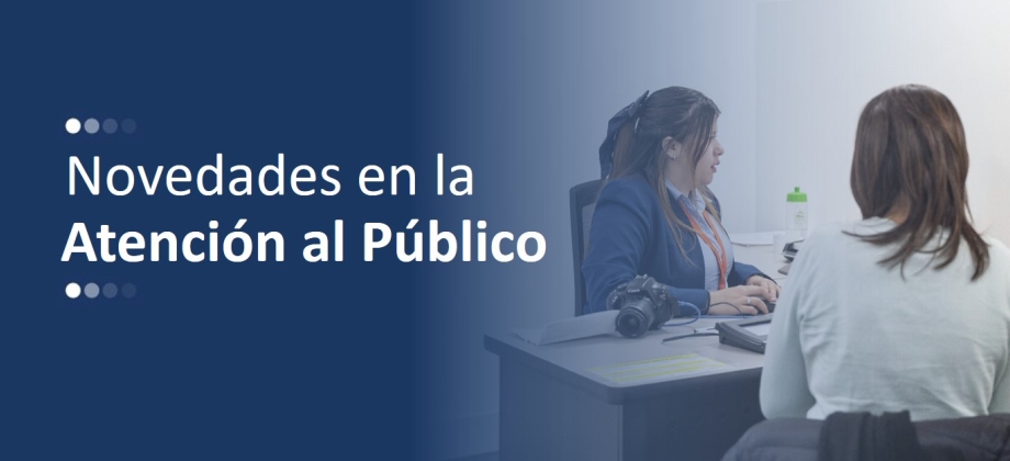 Banner general de atención al público en el que aparecen un usuario y alguien que lo atiende en un escritorio